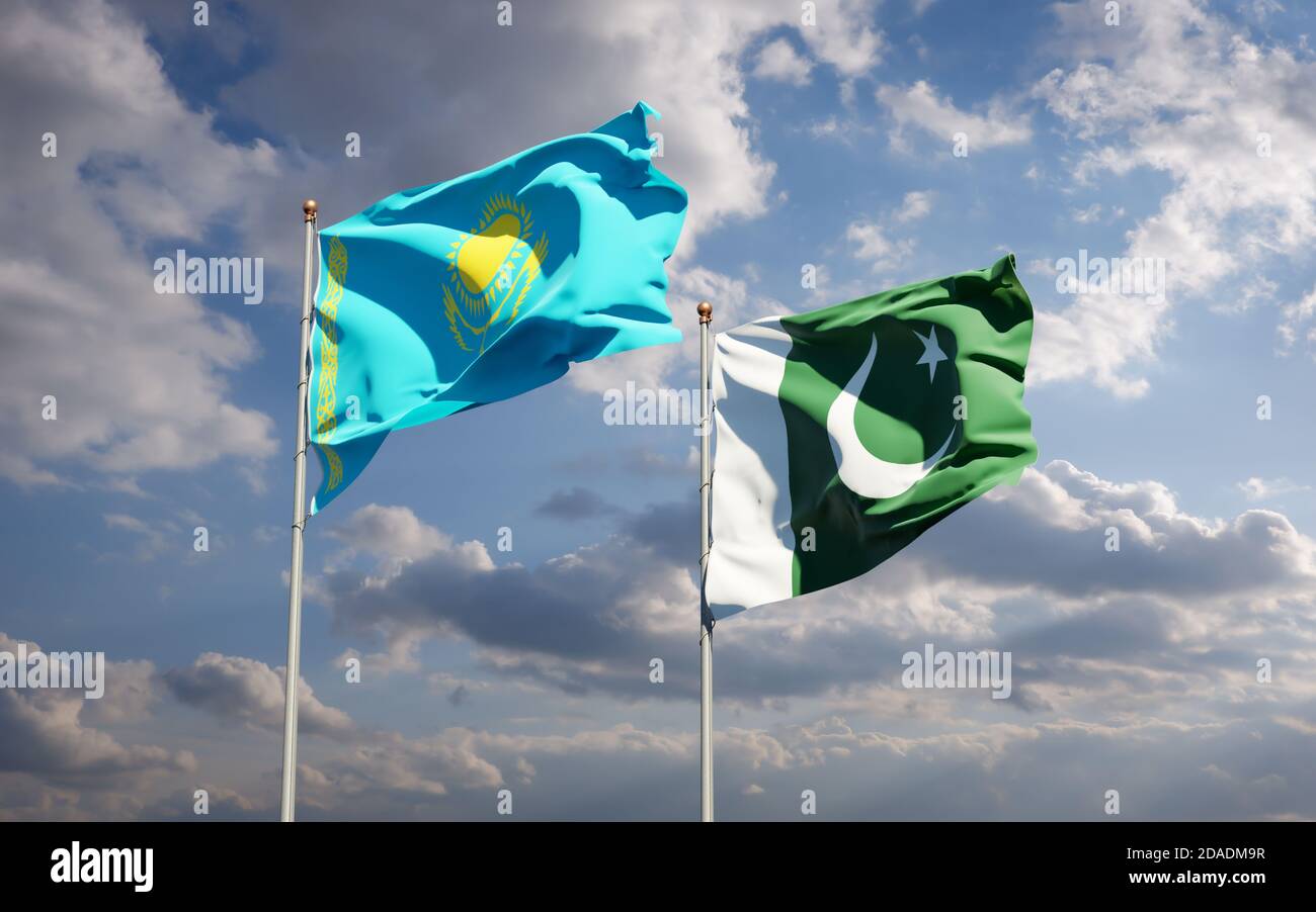 Beautiful national state flags of Kazakhstan and Pakistan together at ...