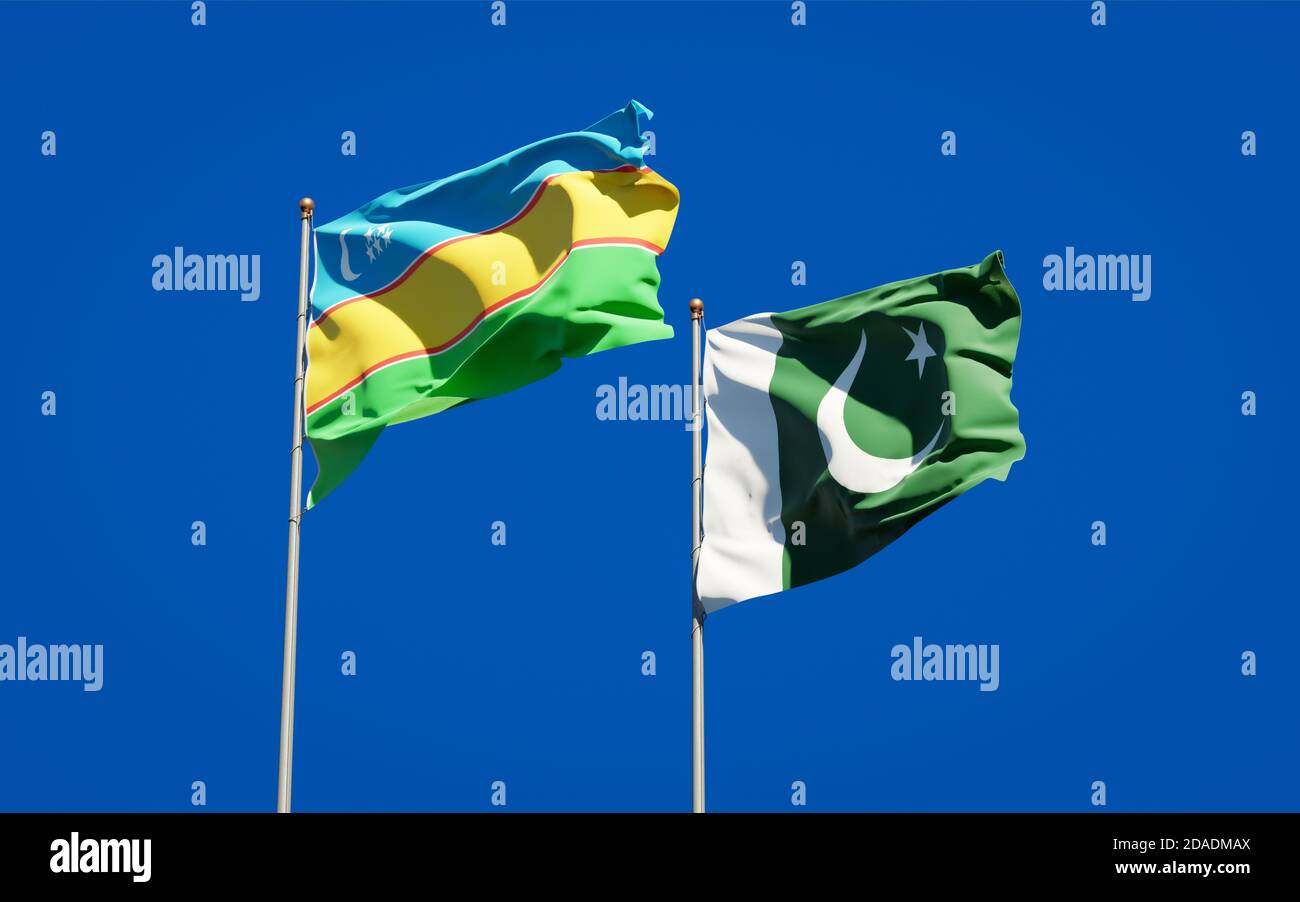 Beautiful national state flags of Karakalpakstan and Pakistan together ...