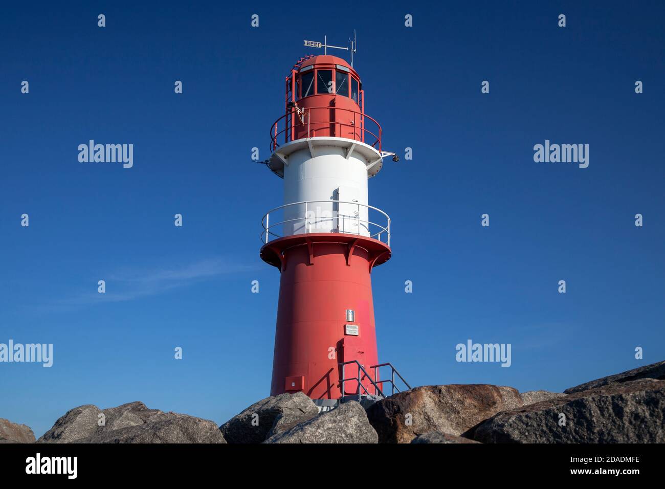 geography / travel, Germany, Mecklenburg-West Pomerania, Rostock, lighthouse on the East pier, Baltic , Additional-Rights-Clearance-Info-Not-Available Stock Photo