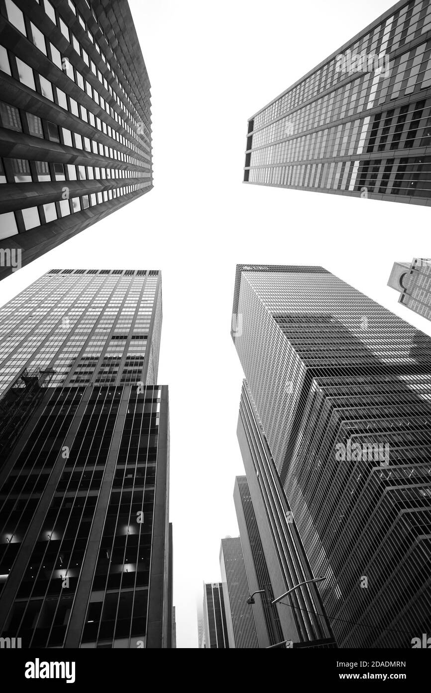 Blackand white image of Manhattan modern architecture. Manhattan is the most densely populated