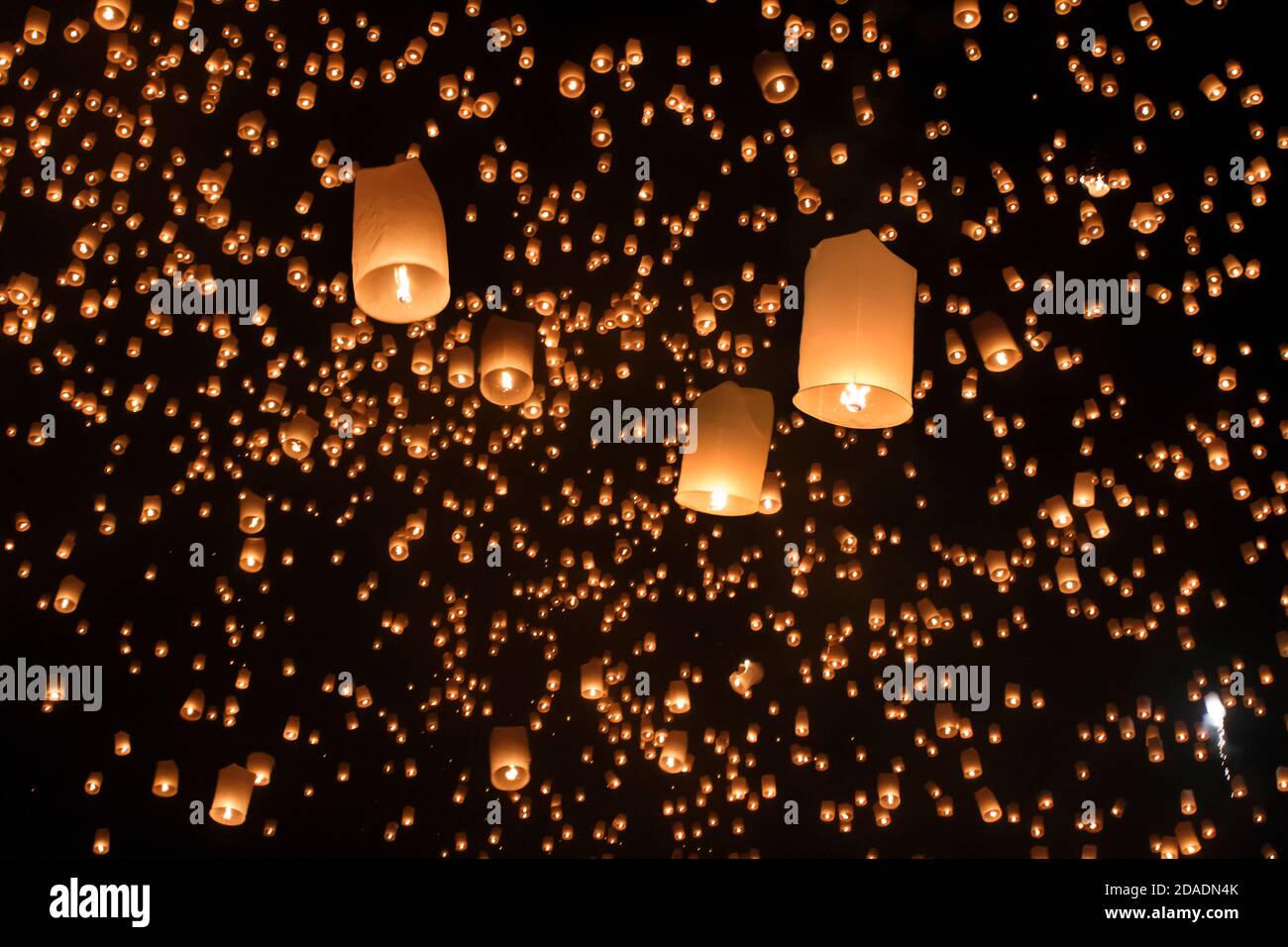 Floating asian lanterns in Yee-Peng festival ,Chiang Mai Thailand Stock Photo