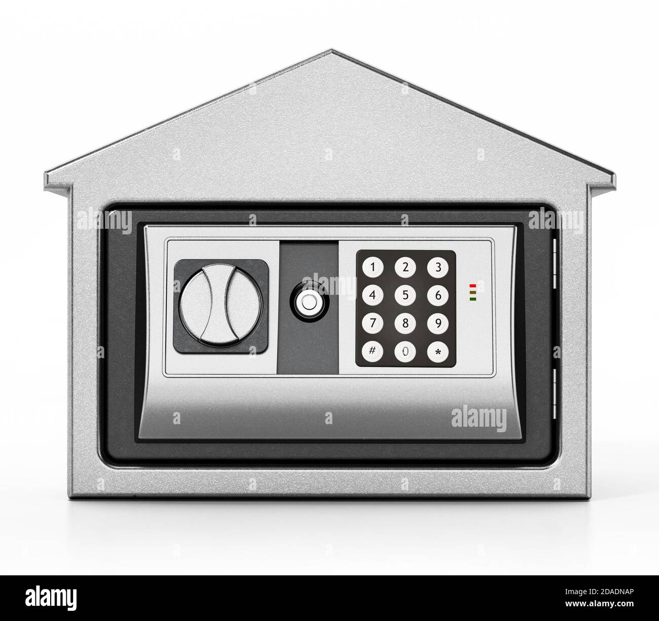 Bank building shaped steel safe isolated on white background. 3D ...