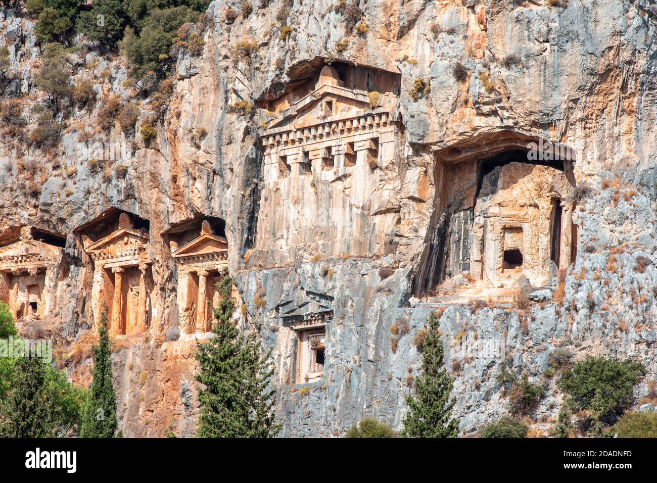 Famous Lycian Tombs of ancient Caunos town, Dalyan, Turkey Stock Photo