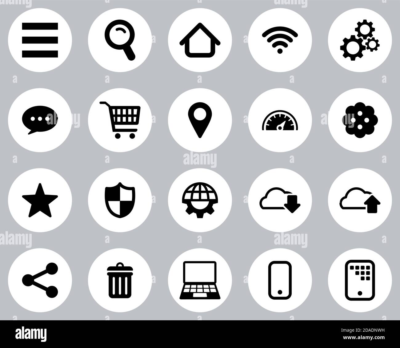 Search Engine Or User Interface Icons Black & White Flat Design Circle Set Big Stock Vector