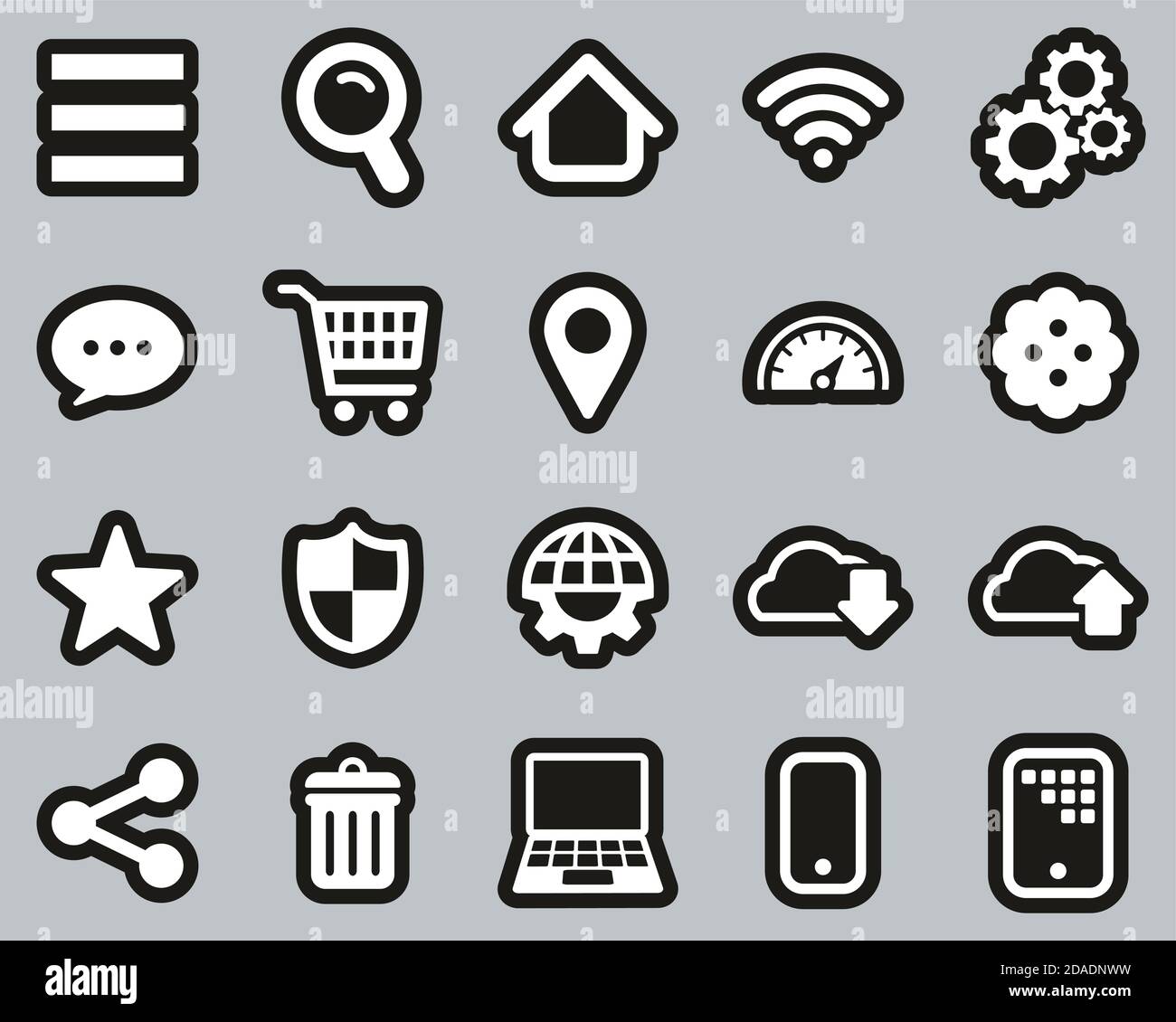 Search Engine Or User Interface Icons White On Black Sticker Set Big Stock Vector