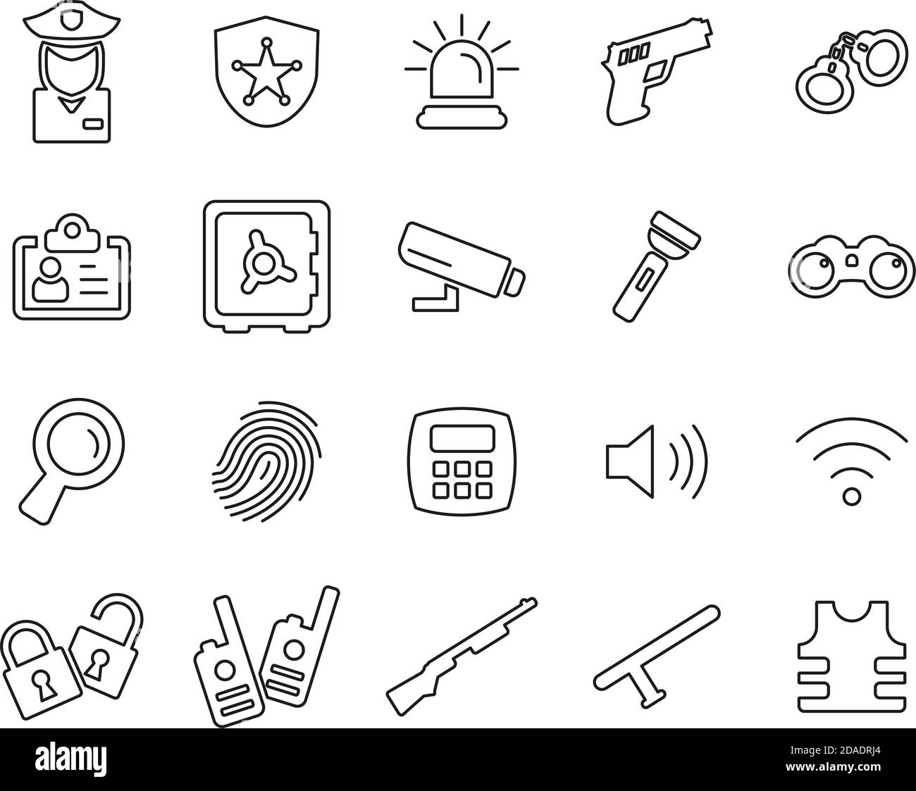 Security System & Equipment Icons Black & White Thin Line Set Big Stock Vector