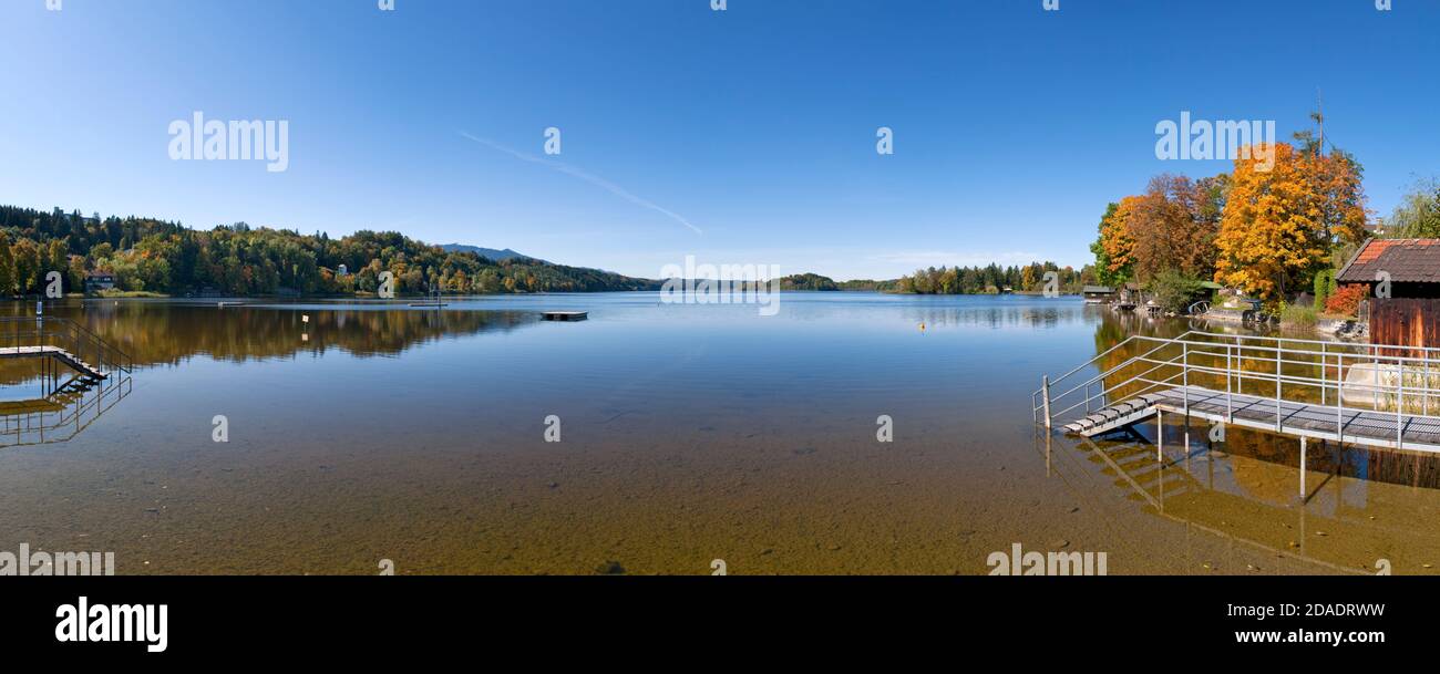 geography / travel, Germany, Bavaria, Murnau at Staffelsee, autumnal day at Staffelsee, Upper Bavaria, Additional-Rights-Clearance-Info-Not-Available Stock Photo