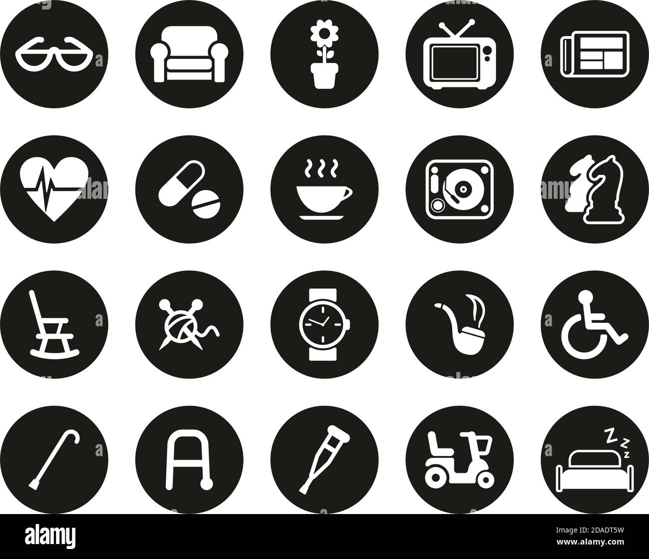 Senior People Icons White On White Flat Design Circle Set Big Stock ...