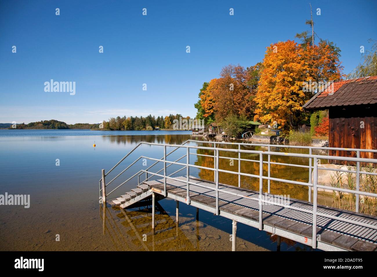 geography / travel, Germany, Bavaria, Murnau at Staffelsee, boat shed at Staffelsee, Upper Bavaria, Additional-Rights-Clearance-Info-Not-Available Stock Photo