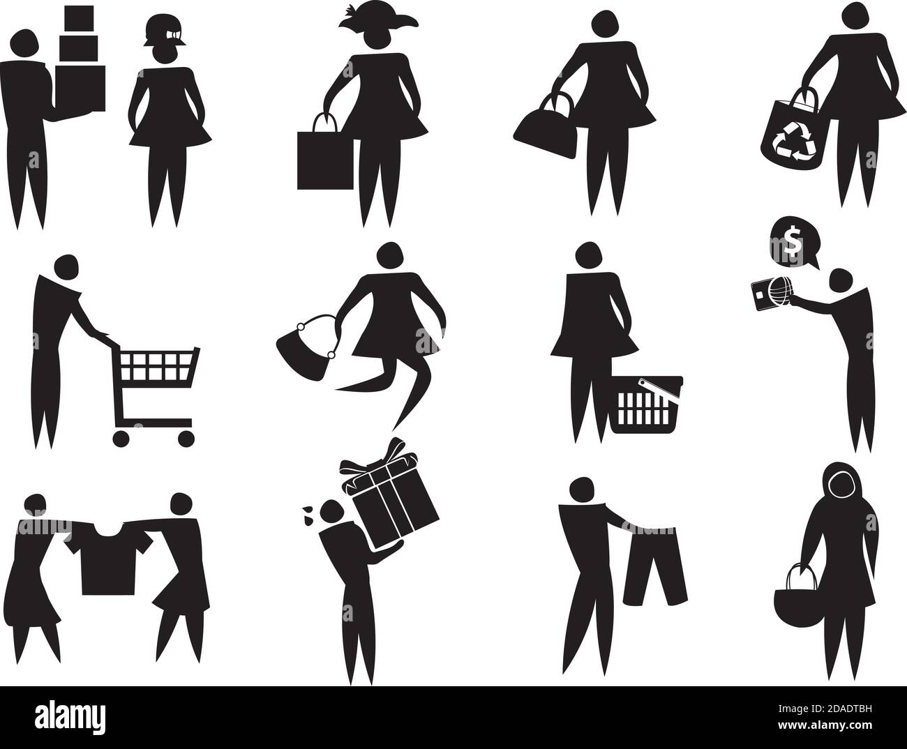 Vector illustration of black and white icons related to shopping and ...