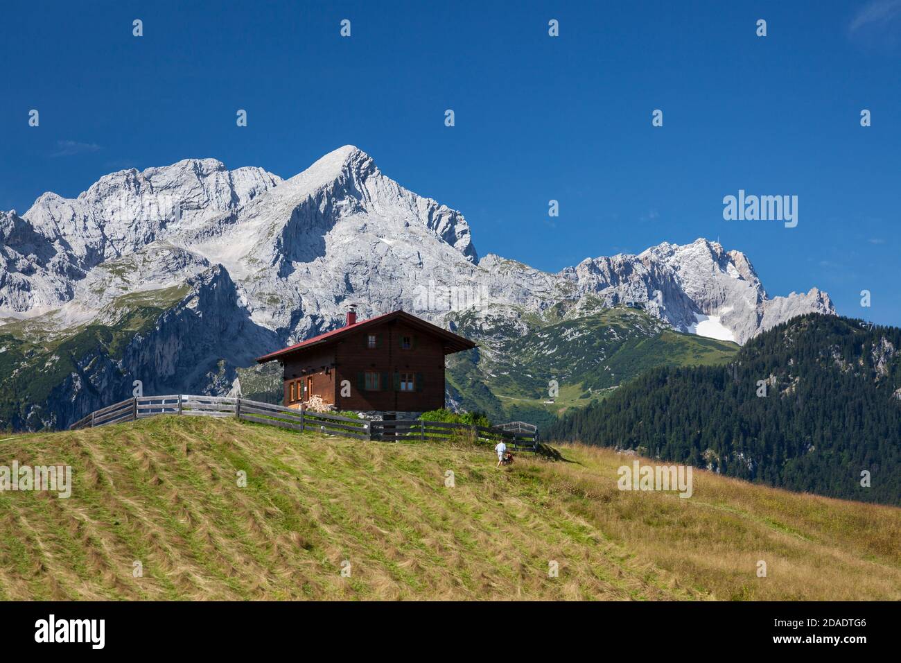 geography / travel, Germany, Bavaria, Garmisch- Partenkirchen, shack at Eckbauer in front of Wetterste, Additional-Rights-Clearance-Info-Not-Available Stock Photo