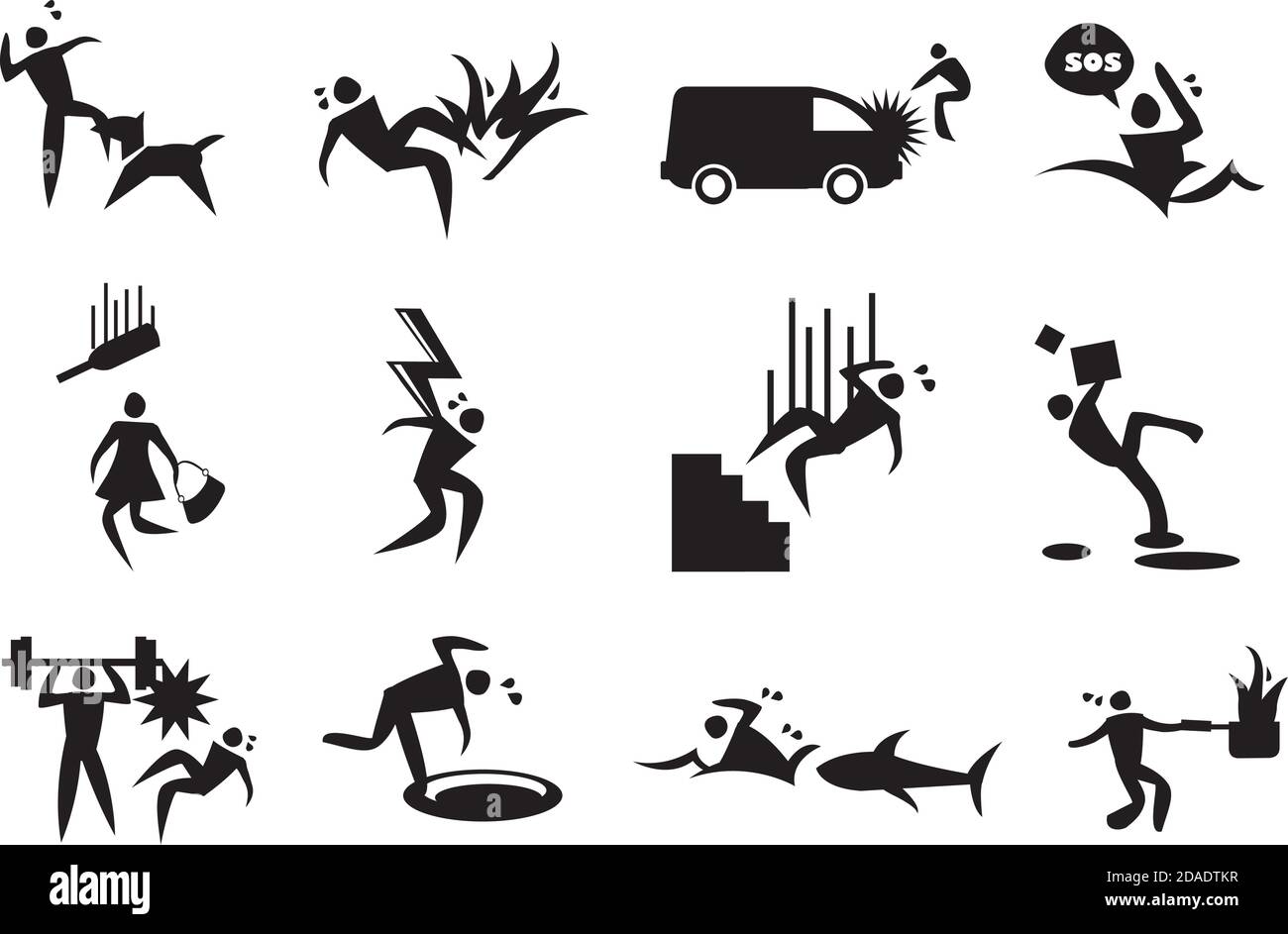 Vector illustration of various accidents. Conceptual icon set. Stock Vector