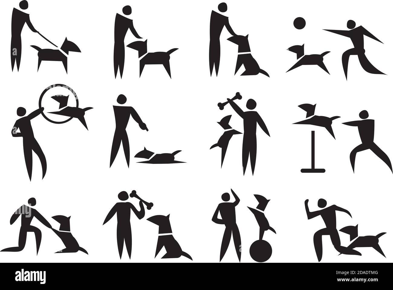 Black and white vector icon set on dog training Stock Vector