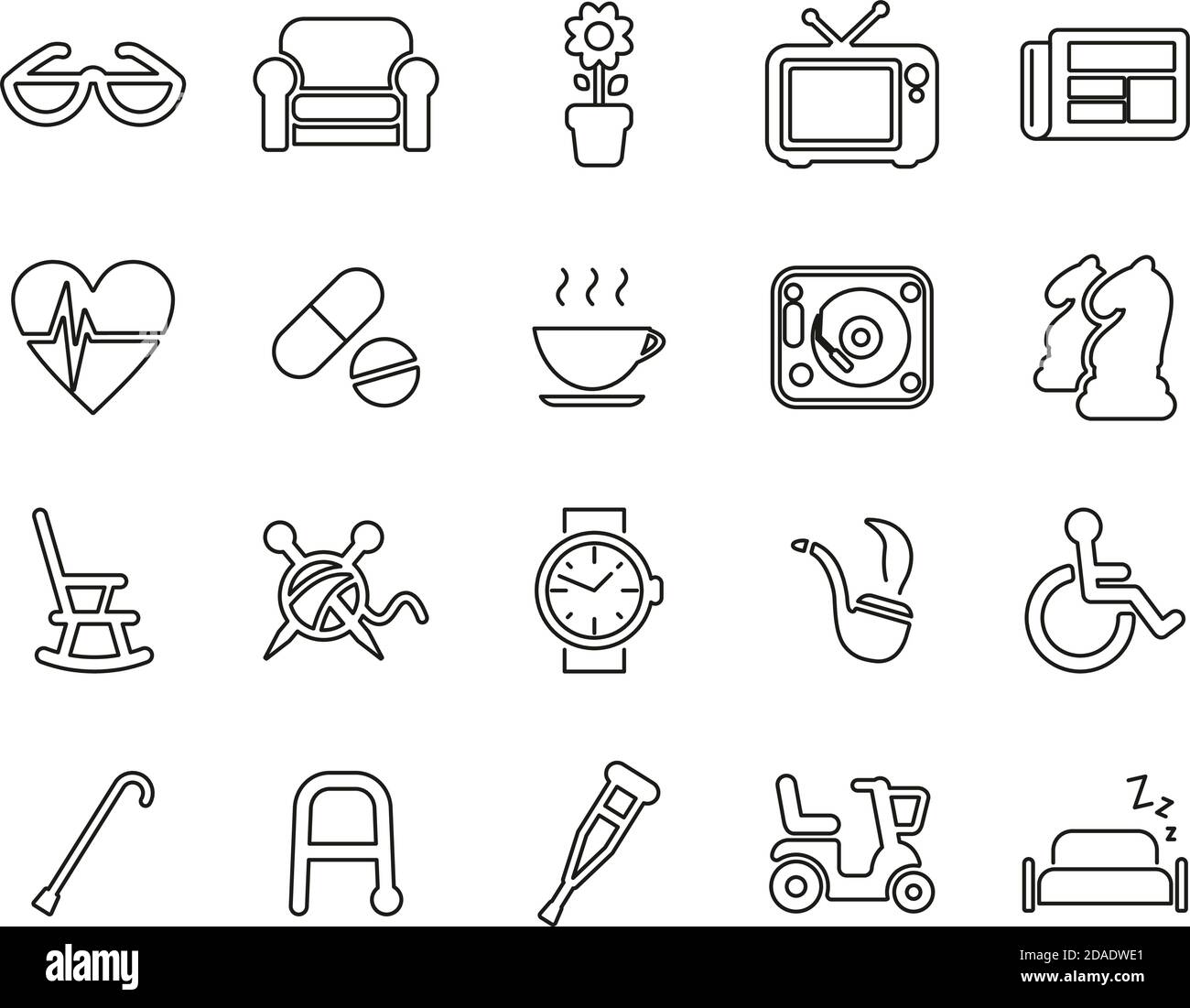 Senior People Icons Black & White Thin Line Set Big Stock Vector Image ...
