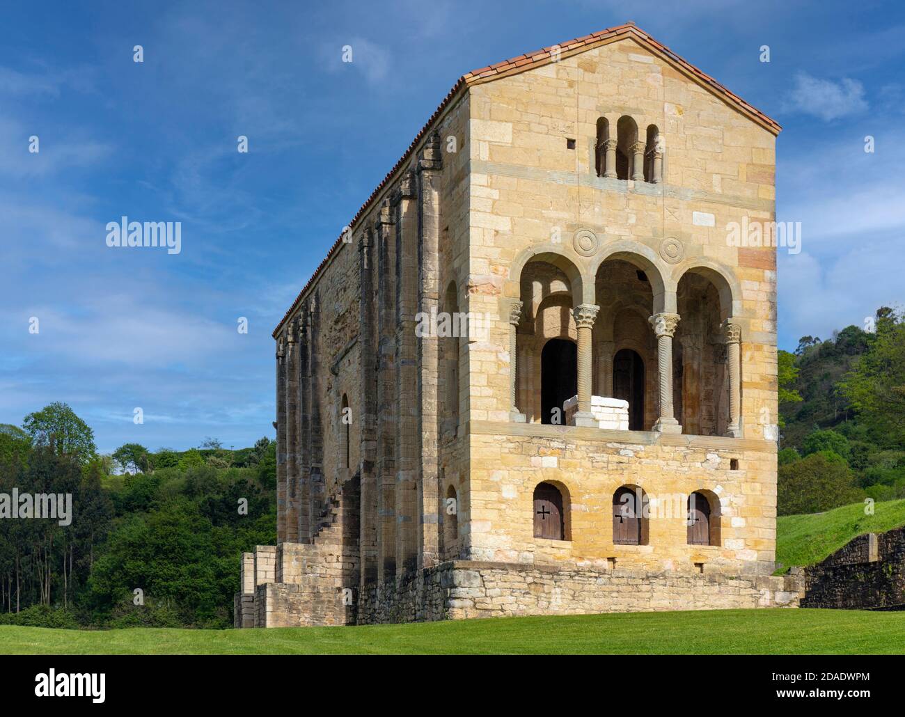 Pre-Romanesque Church of Santa Maria del Naranco, Oviedo, Asturias, Spain.   Santa Maria del Naranco is part of the UNESCO World Heritage site Monumen Stock Photo