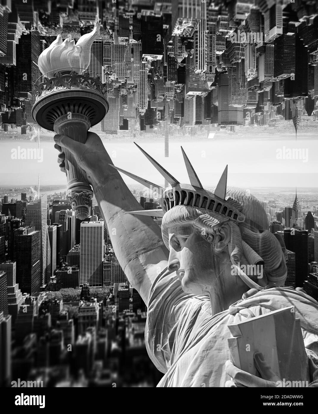 Abstract image of New York City with views of the Manhattan, Statue of Liberty and tilt shift effect Stock Photo