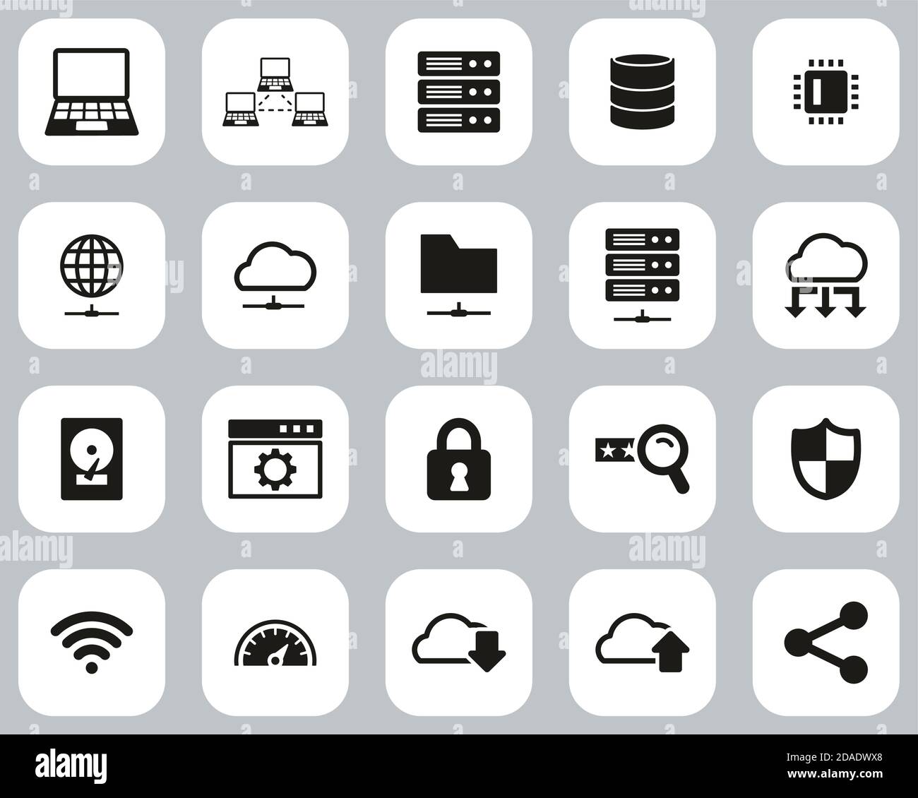 Server & Data Center Icons Black & White Flat Design Set Big Stock Vector