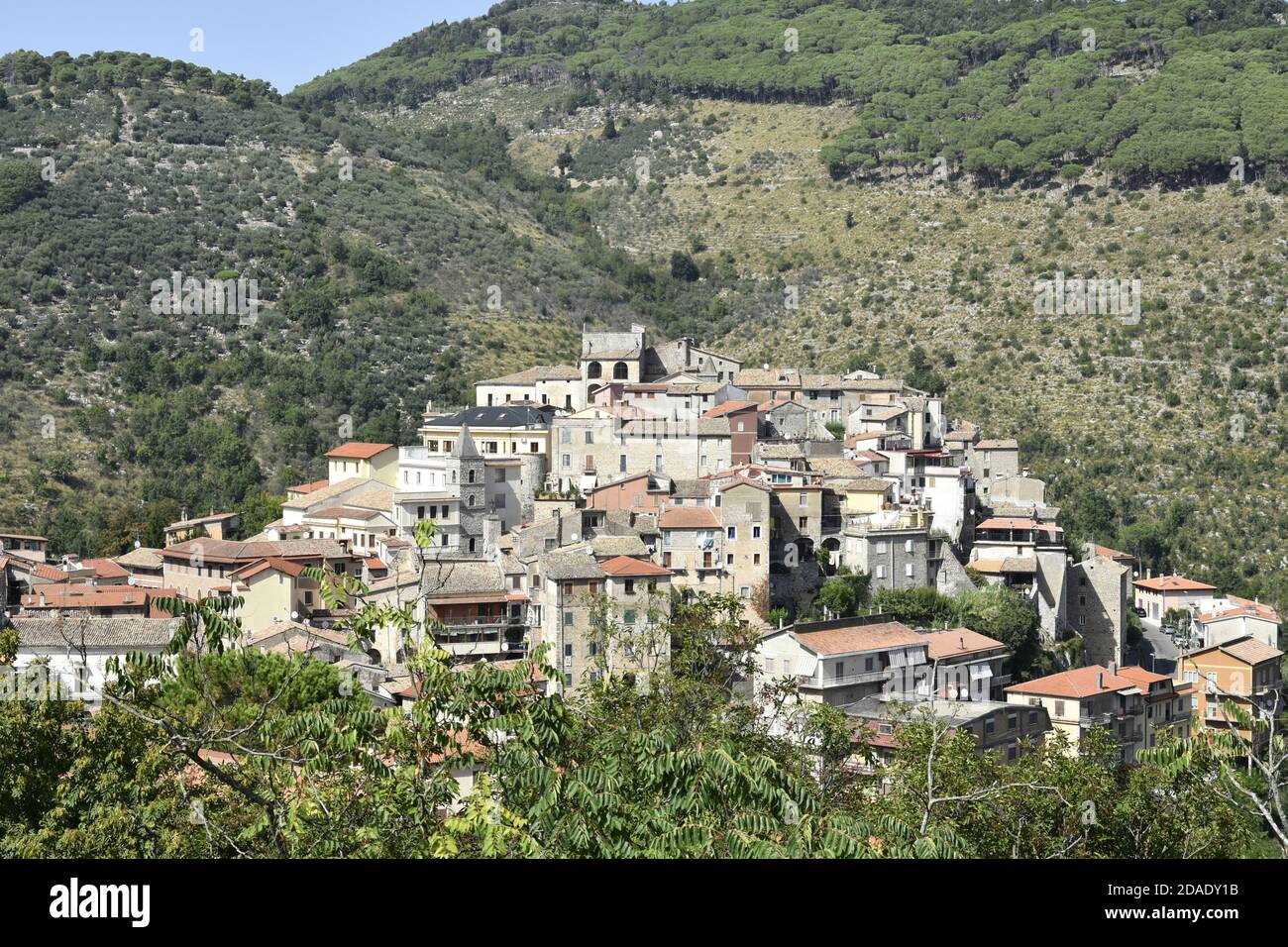 Panoramic view of Lenola, a medieval village in the mountains of the Lazio region, Italy. Stock Photo