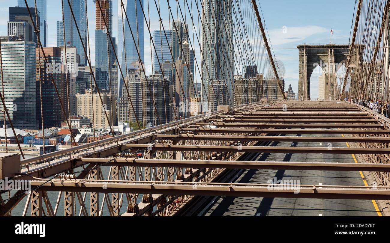 Brooklyn Bridge in New York City. Brooklyn Bridge is a hybrid cable