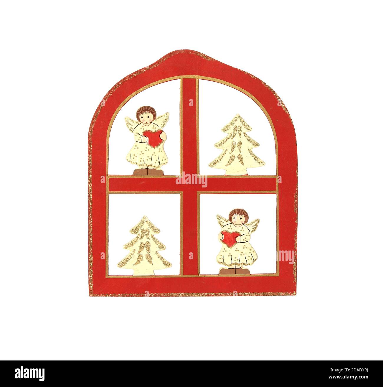 Christmas frame decoration with angels and Christmas tree isolated on ...