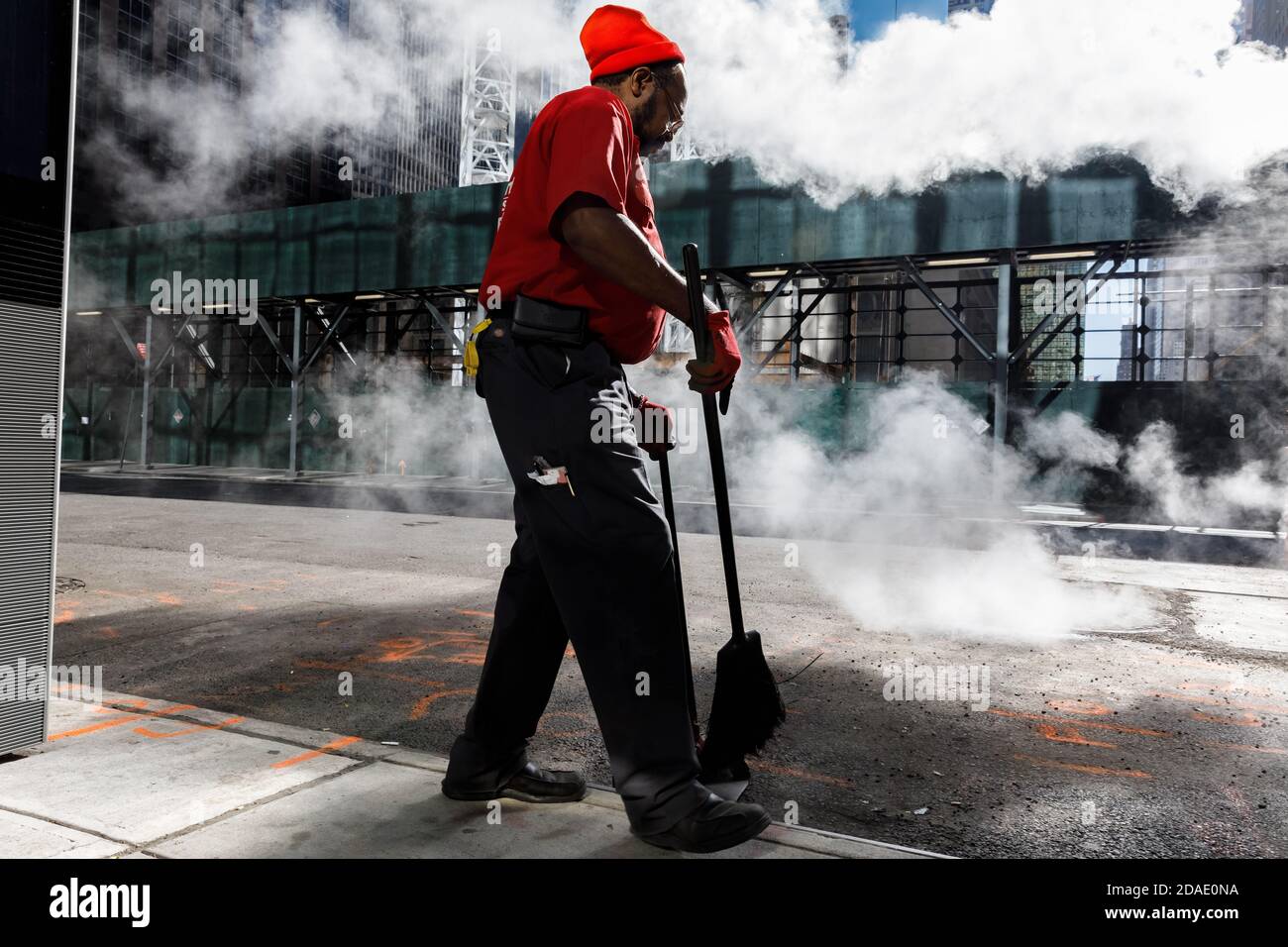 NEW YORK, USA Sep 23, 2017 Manhattan street scene. Cleaner sweeps