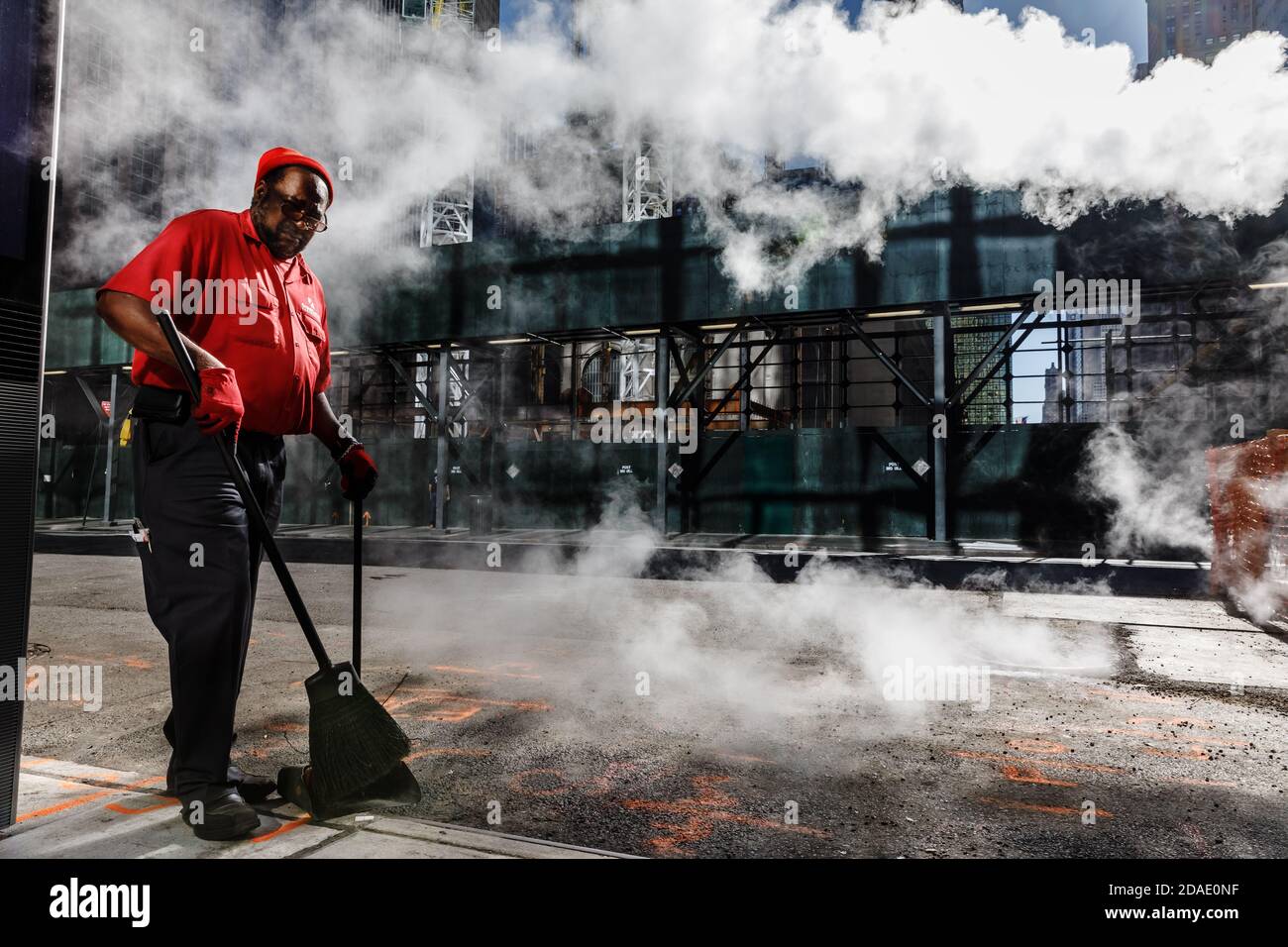 NEW YORK, USA Sep 23, 2017 Manhattan street scene. Cleaner sweeps