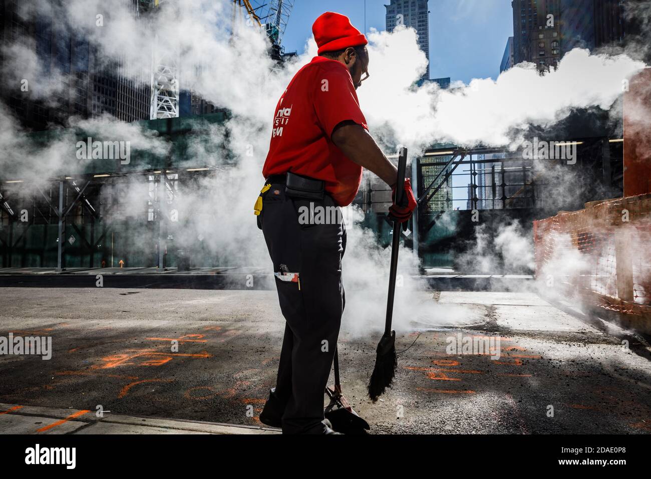 NEW YORK, USA Sep 23, 2017 Manhattan street scene. Cleaner sweeps