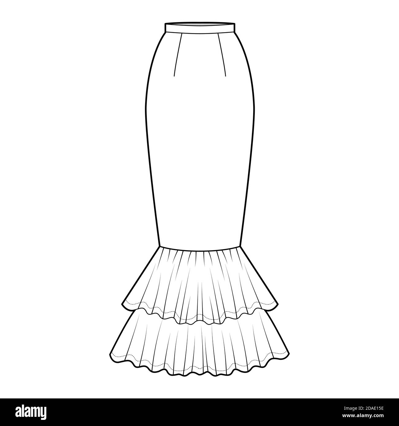 Skirt mermaid fishtail maxi technical fashion illustration with floor ...