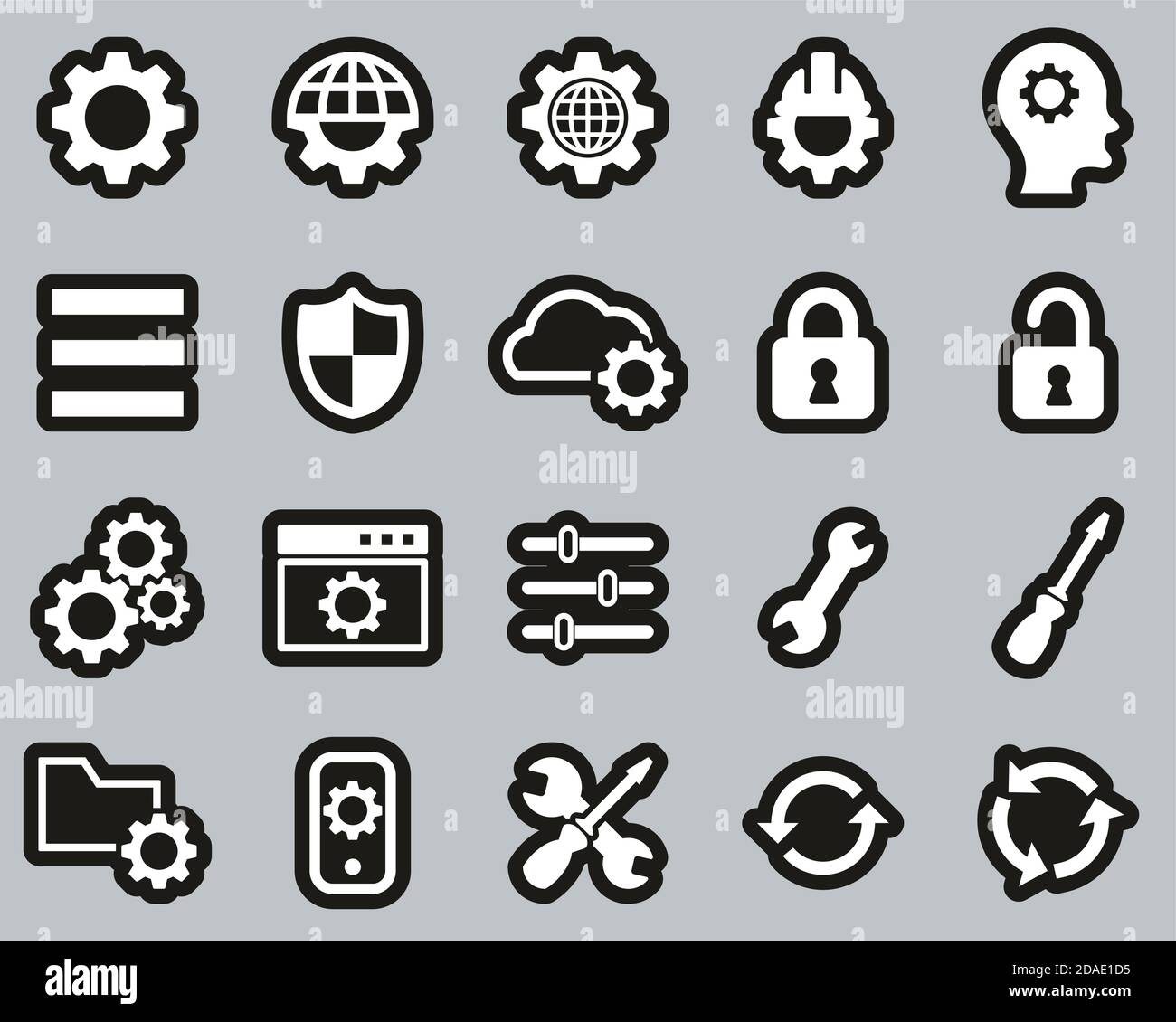 Settings Icons White On Black Sticker Set Big Stock Vector Image & Art