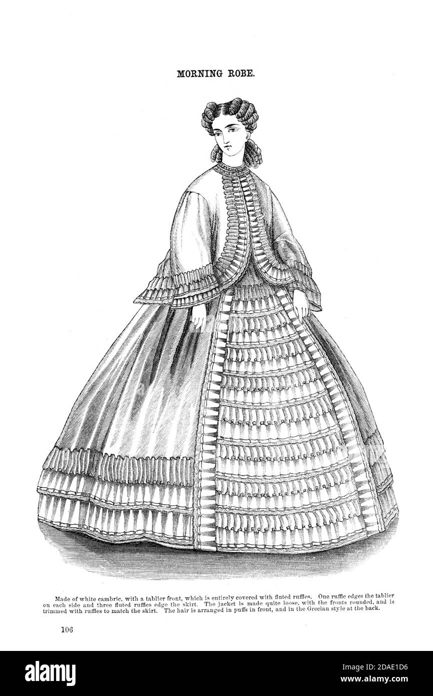 Morning Robe from Godey's Lady's Book and Magazine, August, 1864, Volume LXIX, (Volume 69), Philadelphia, Louis A. Godey, Sarah Josepha Hale, Stock Photo