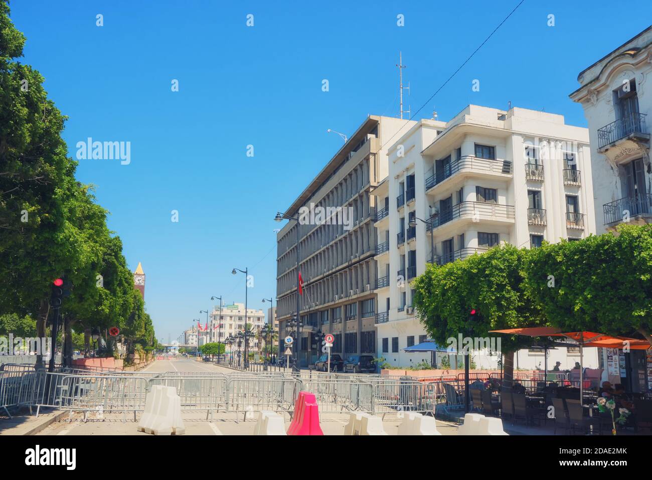 Tunisian government building, closed after the Jasmine revolution. A gathering place for protesters, residents - Ministry of the Interior, Habib Bourg Stock Photo