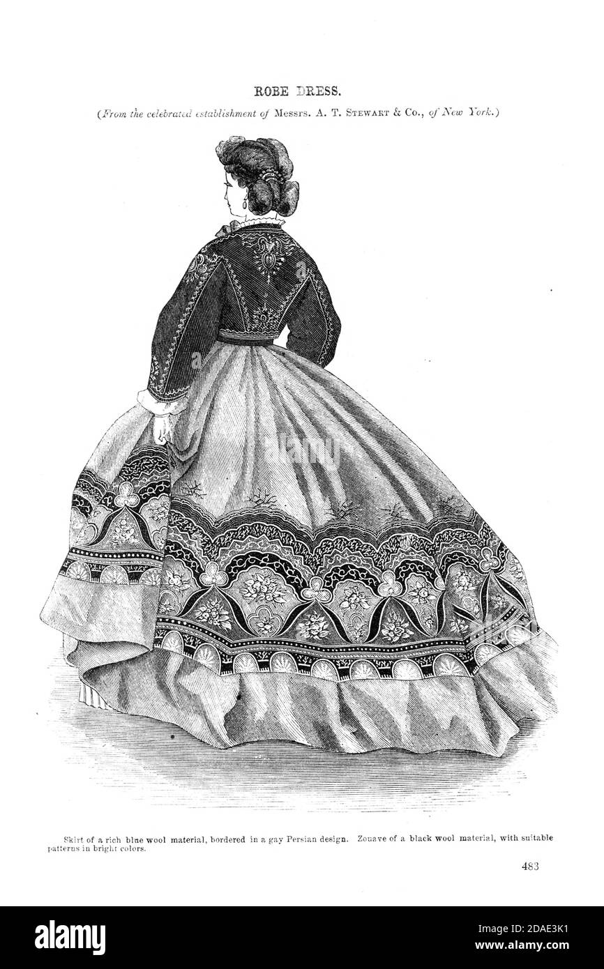 New Style of Robe from Godey's Lady's Book and Magazine, December, 1864, Volume LXIX, (Volume 69), Philadelphia, Louis A. Godey, Sarah Josepha Hale, Stock Photo
