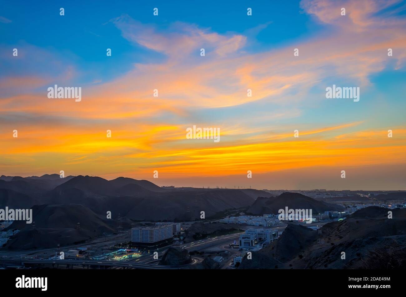 Orange & Blue Sky on a beautiful evening in Muscat, Oman. Stock Photo