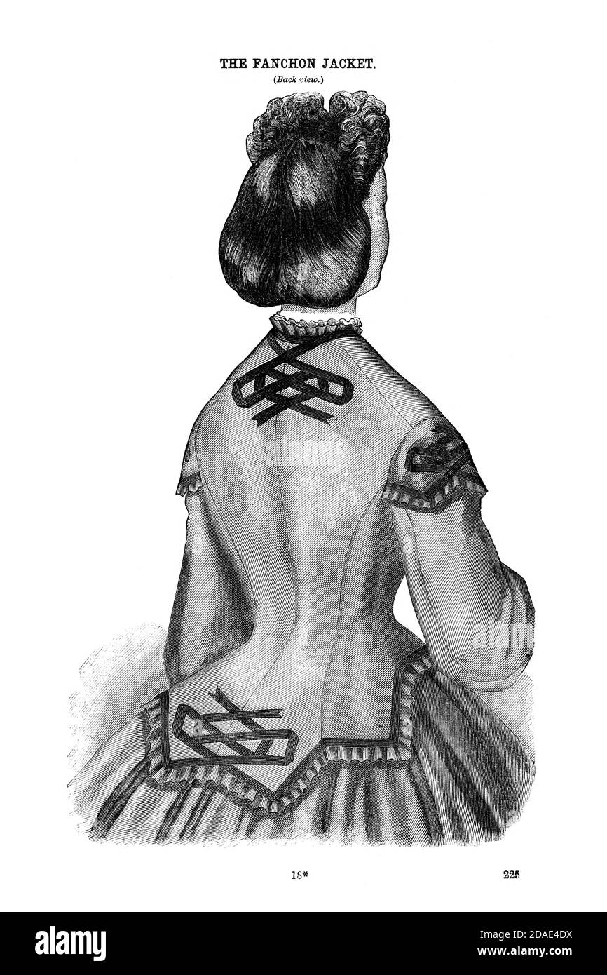 Godey's Fashion for March 1864 Fanchon Jacket from Godey's Lady's Book and Magazine, Marc, 1864, Volume LXIX, (Volume 69), Philadelphia, Louis A. Godey, Sarah Josepha Hale, Stock Photo