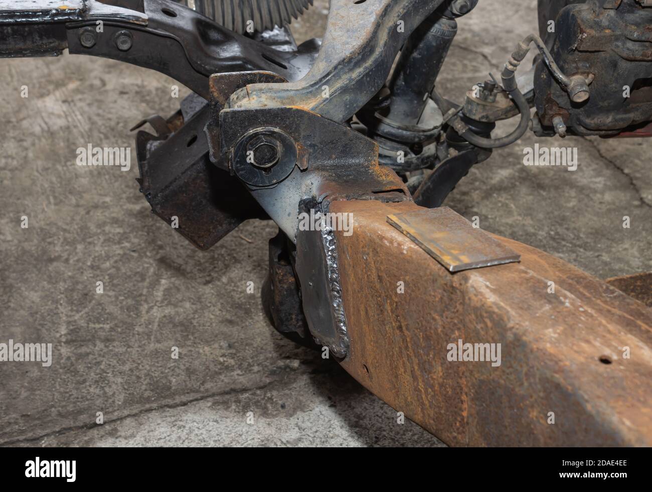 Weld Car Chassis and Lower Arm and Shock Absorber and Brake Caliper and Upper Arm Ball Joint