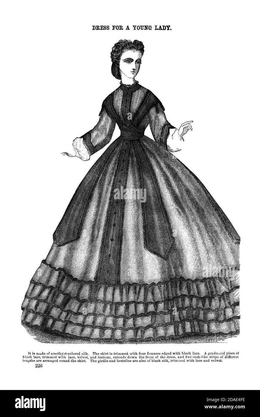 Godey's Fashion for March 1864 from Godey's Lady's Book and Magazine, Marc, 1864, Volume LXIX, (Volume 69), Philadelphia, Louis A. Godey, Sarah Josepha Hale, Stock Photo