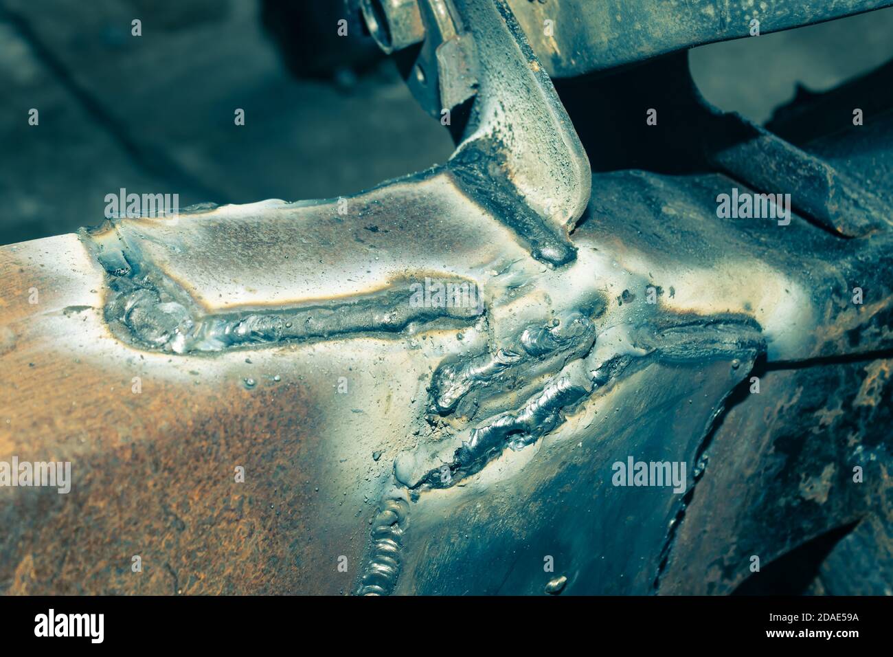 Zoom View of Weld Car Chassis Repair with Rust Frame in Vintage Tone Stock Photo Alamy