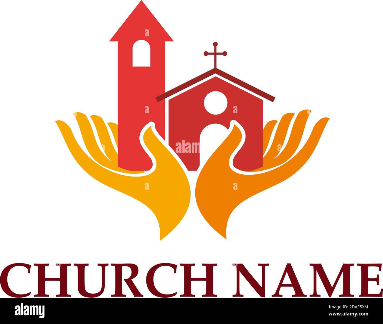 Vector sign hands on church with steeple and ceiling rose Stock Vector
