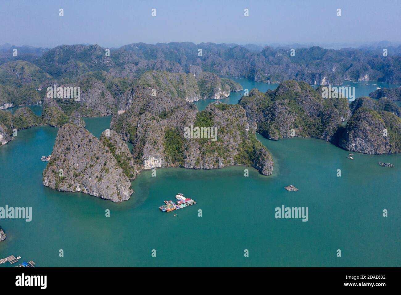 Aerial view of Floating fishing village in Lan Ha Bay, Vietnam. UNESCO