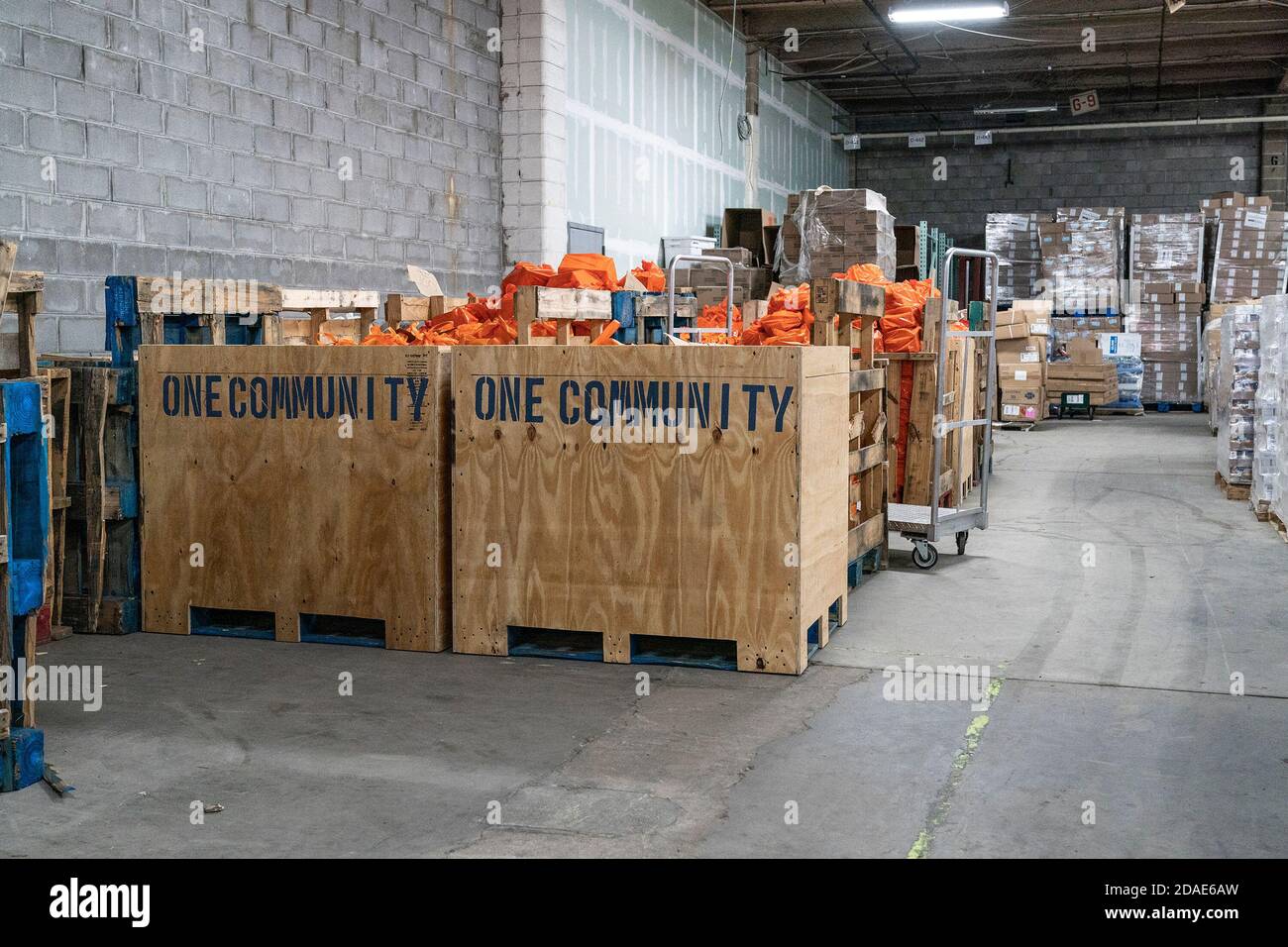 New York, United States. 11th Nov, 2020. View of warehouse where fresh local food to veterans kept during HelloFresh Veterans Day Packing Event in Brooklyn. The Governor's Office bought excessive produce from New York State farmers and donated it for distribution among needy people. (Photo by Lev Radin/Pacific Press) Credit: Pacific Press Media Production Corp./Alamy Live News Stock Photo