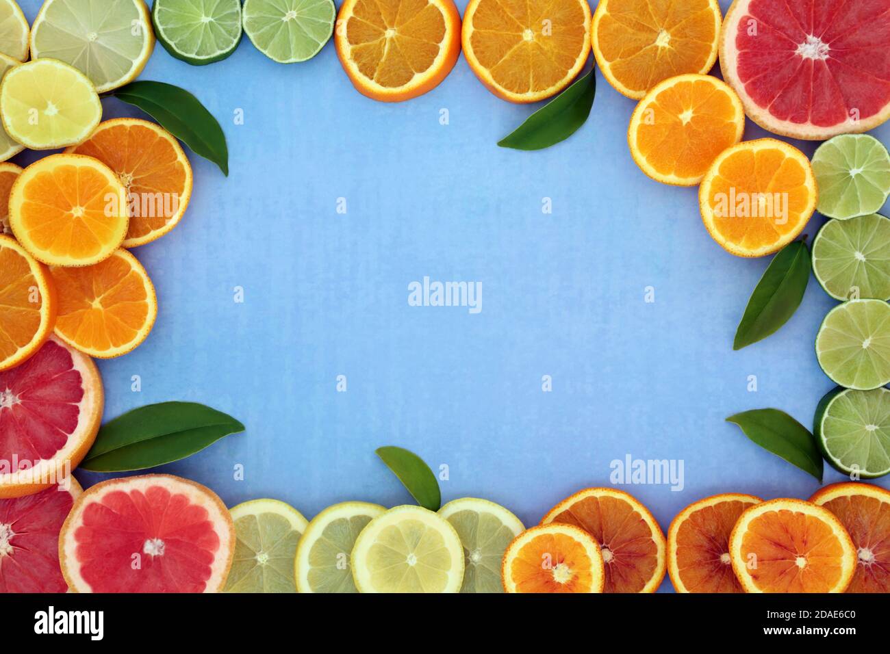 Healthy high fibre citrus fruit border for immune boost with oranges