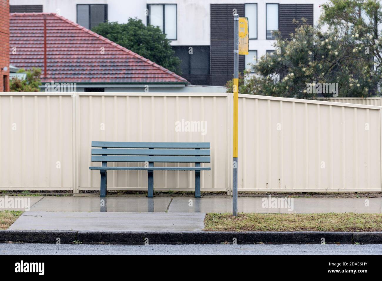 A lonely exposed and very wet but stop in Forster, New South Wales, Australia on a rainy day Stock Photo