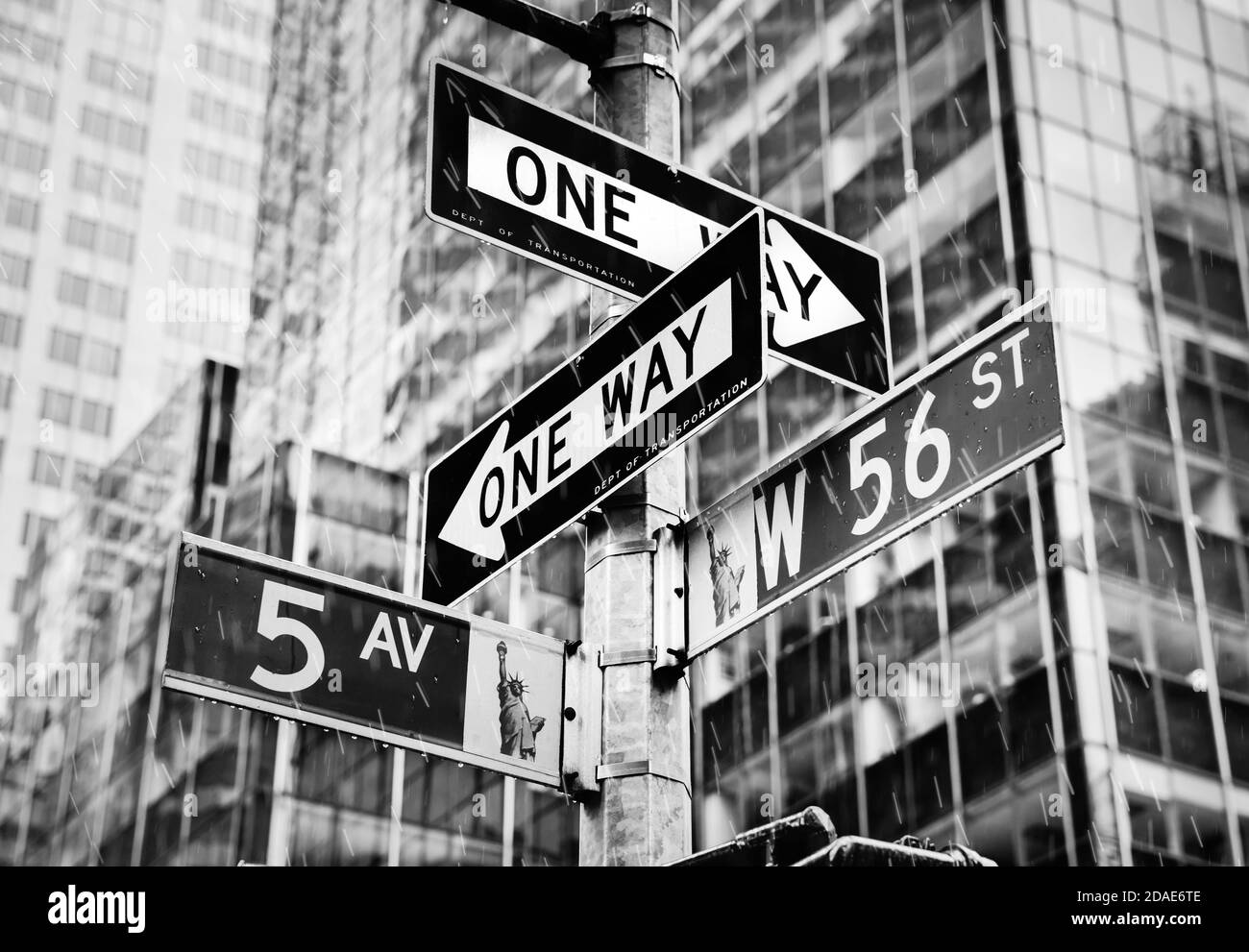 NEW YORK, USA May 01, 2016 Rain in New York City. Street signs for