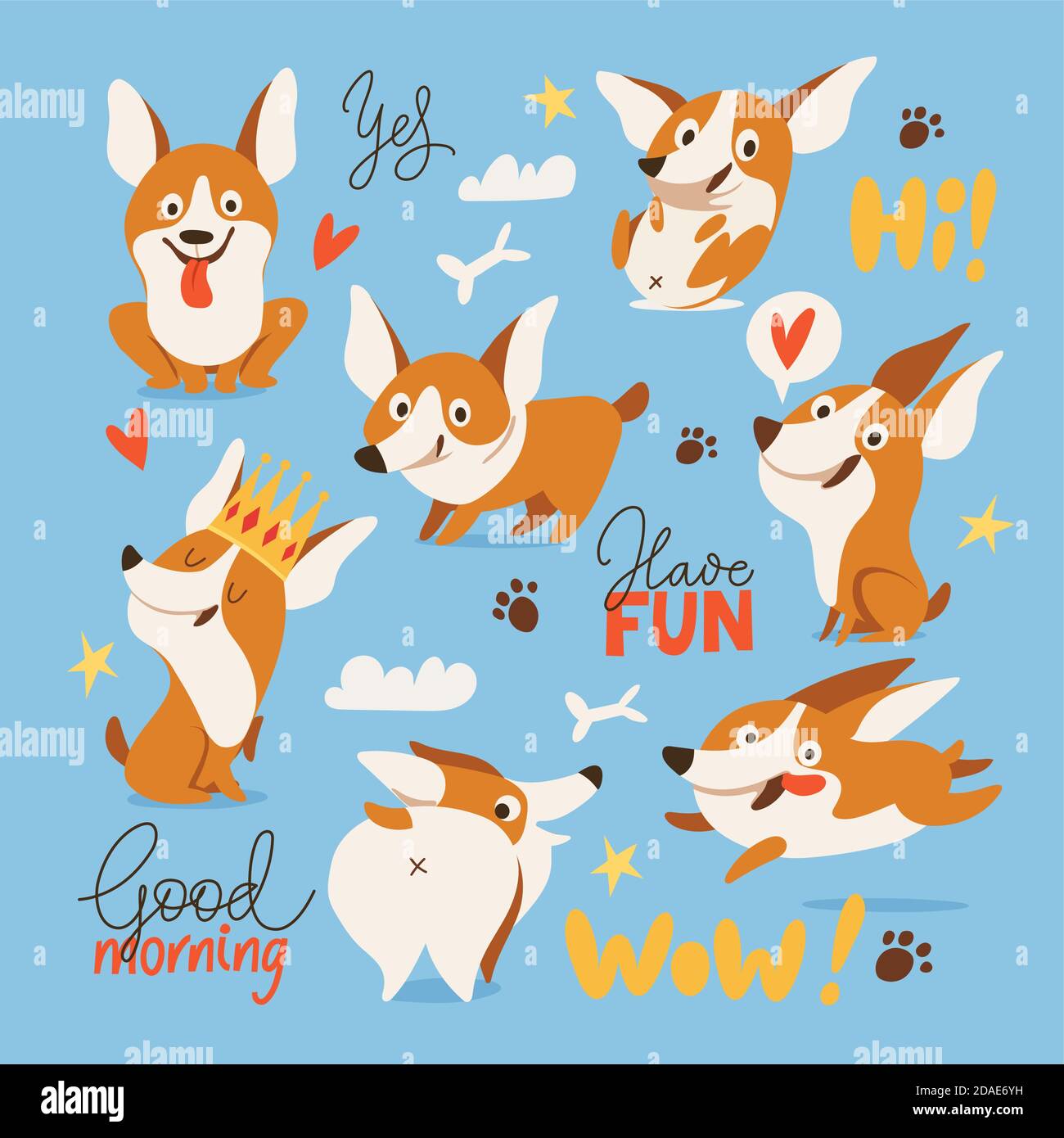 Welsh Corgi various characters doing various activities Stock Vector