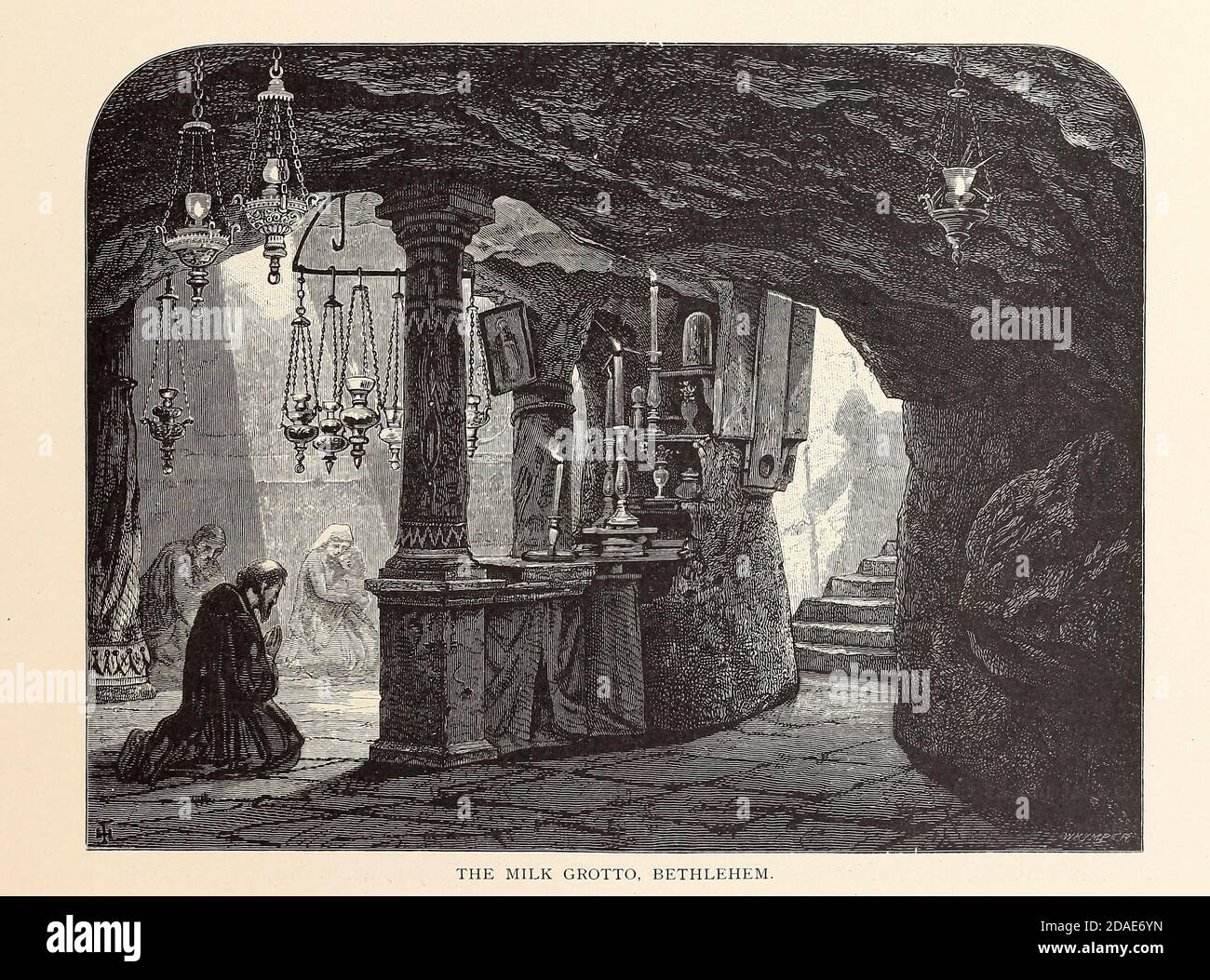The Milk Grotto, Bethlehem from the book Picturesque Palestine, Sinai, and Egypt By  Colonel Wilson, Charles William, Sir, 1836-1905. Published in New York by D. Appleton and Company in 1881  with engravings in steel and wood from original Drawings by Harry Fenn and J. D. Woodward Volume 1 Stock Photo