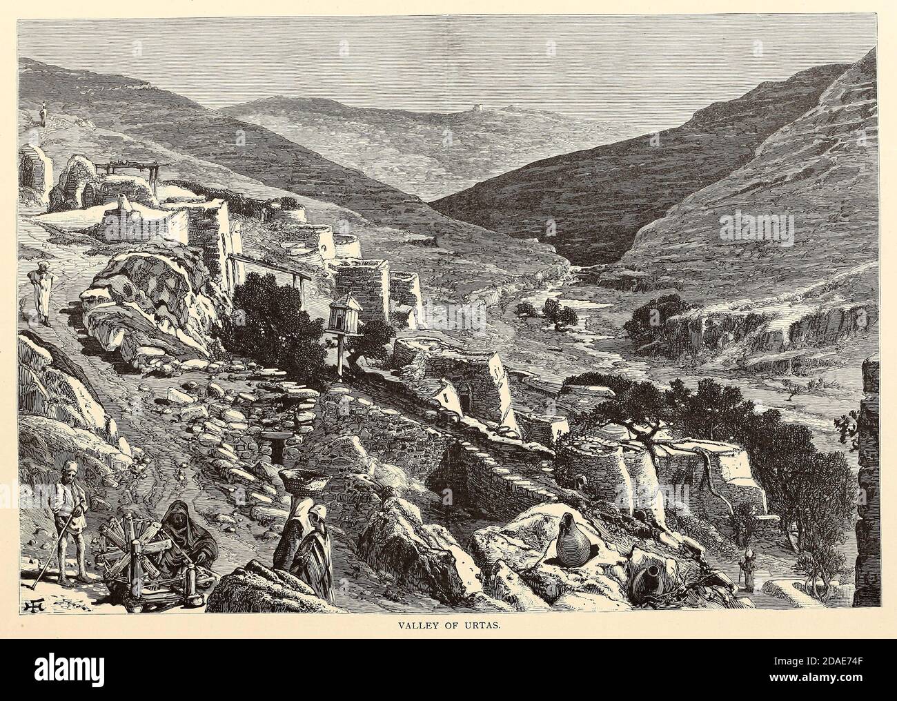 Valley of Urtas [Etam or Artas] from the book Picturesque Palestine, Sinai, and Egypt By  Colonel Wilson, Charles William, Sir, 1836-1905. Published in New York by D. Appleton and Company in 1881  with engravings in steel and wood from original Drawings by Harry Fenn and J. D. Woodward Volume 1 Stock Photo