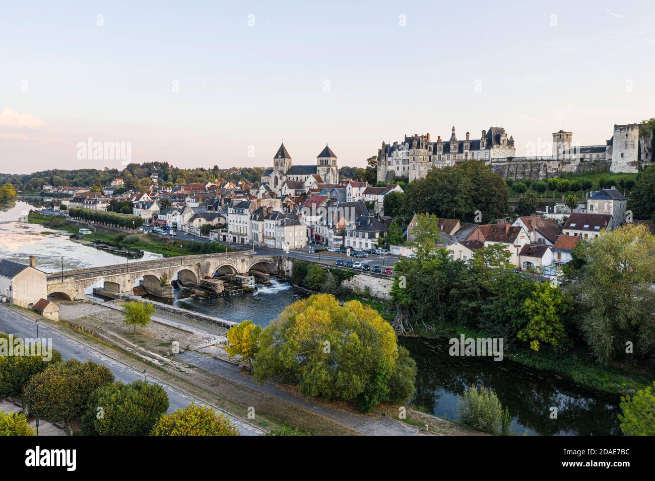 Aerial view of Saint-aignan-sur-cher, old castel and river the Cher, in the loir-et-cher Stock Photo