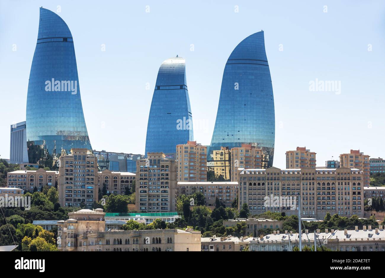 BAKU, AZERBAIJAN - Jul 14, 2016: Flame Towers is the tallest skyscraper ...