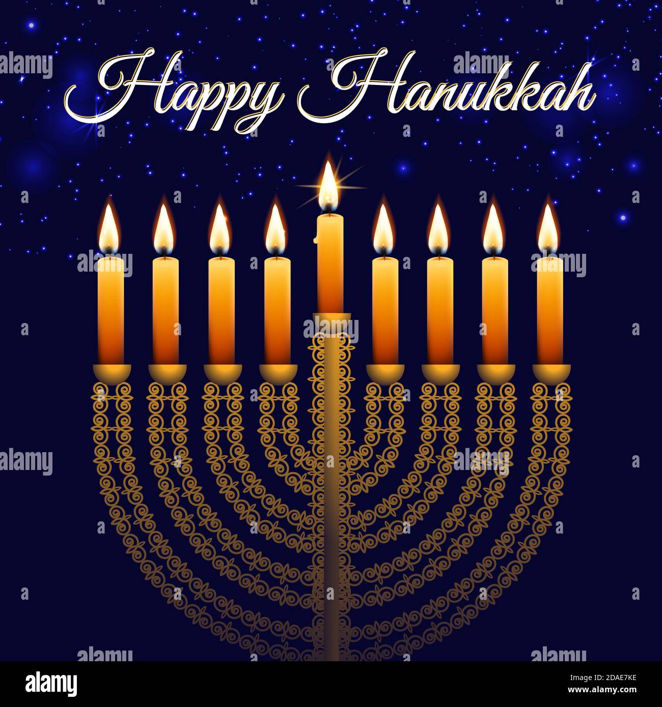 Hanukkah Jewish Festival ,golden menorah, traditional candelabra and candles lights Vector illustration. Stock Vector