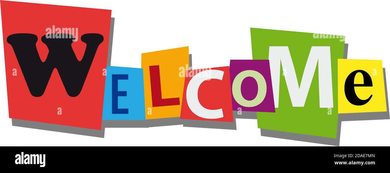 welcome, word and text cut from paper, in flat design Stock Vector